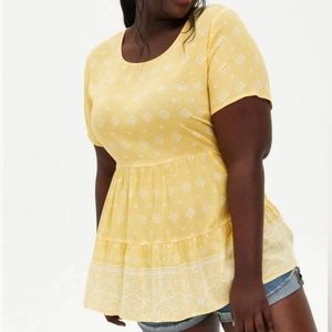 Torrid Yellow Border Print Tiered Blouse 3x